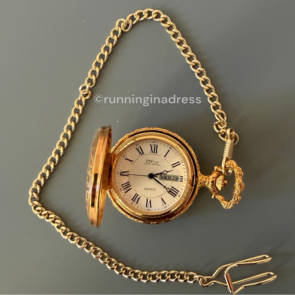 NEW Daniel Steiger American Eagle Luxury 18K Gold Plated Hunter Pocket Watch